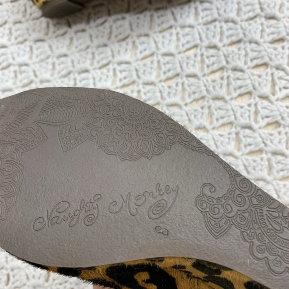 Naughty Monkey Women Brown Wedges Size 8 Upper Leather Animal‎ Leopard Print - Picture 8 of 10